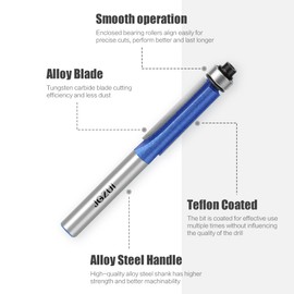 Flush Trim Router Bit 1/4 Inch Shank, Straight Flush Trim Router Bit for Woodworking, 5/16" Diameter