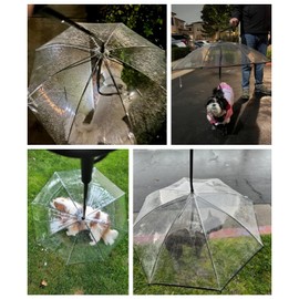 ENJOYING Dog Umbrella Small Breed, Clear Pet Umbrella Leash for Small Dogs, Self-Assembly Dog Umbrella with Adjustable Leash, Keep Puppy Dry for Rainy Day Walks, Angle Adjustable