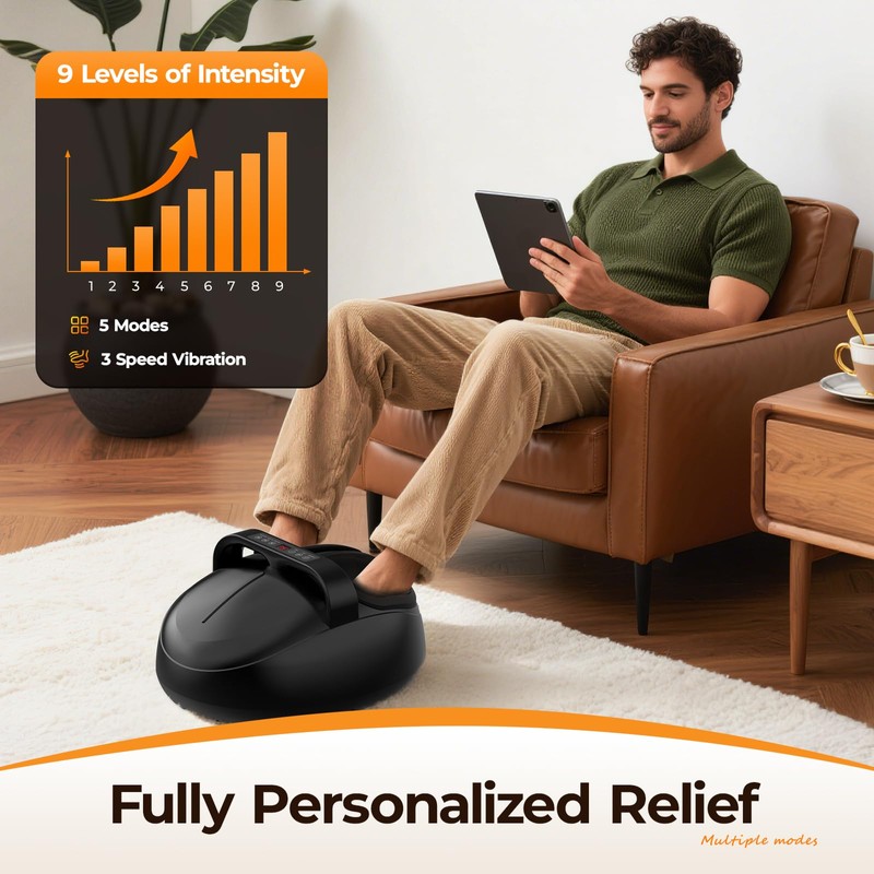 HTM Foot Massager with Heat, 5 Modes & 9-Level Intensity