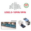 CY 2pcs Dual USB 2.0 Female to 9Pin/10Pin Motherboard Female