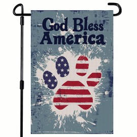 God Bless America Paw Print Patriotic 4th of July Garden Flag 12x18 Inch Double Sided, Memorial Day 4th of July Patriotic Yard Garden Decoration