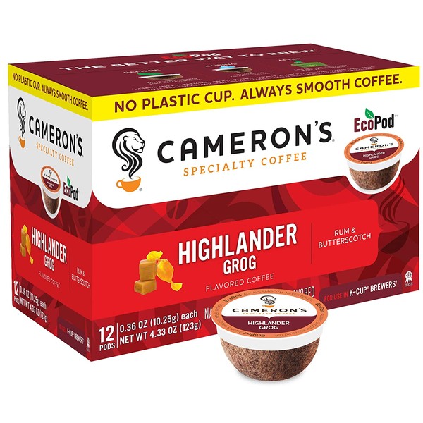 Cameron's Coffee Single Serve Pods, Flavored, Highlander Grog, 12 Count (Pack of 1)