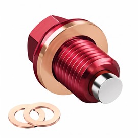 M14 x 1.5 Magnetic Oil Drain Plug, CNC Aluminum Alloy Drain Bolt with Copper Crush Washer, Engine Oil Pan Replacement Repair Oil Pan Drain Plug, Universal for Most Cars SUVs Trucks (Red)
