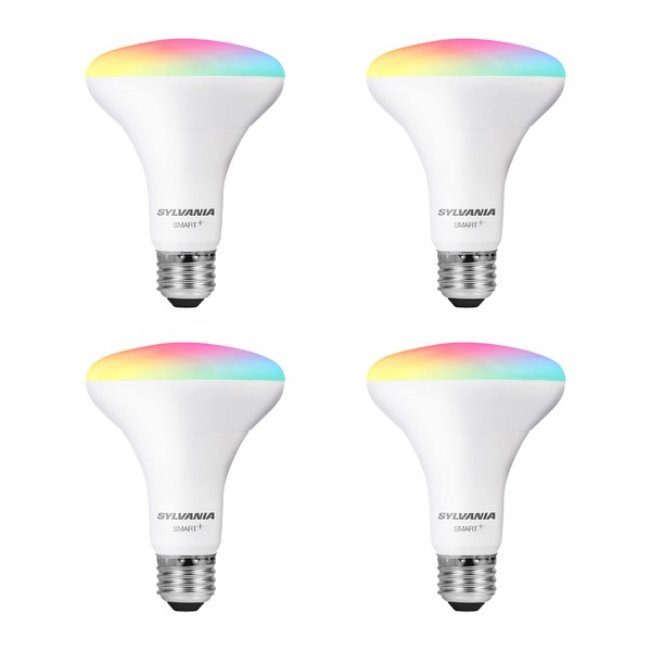 SYLVANIA Wifi LED Smart Light Bulb, 65W Equivalent Full Color and Tunable White BR30, Dimmable, Compatible with Alexa and Google Home Only - 4 Count (Pack of 1) (75688)