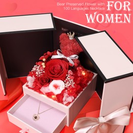 Birthady Gifts for Women Preserved Roses with Heart Necklace Fresh Flowers for delivery Prime Forever Flowers Box for Women Birthady Gifts for Mom Grandma Wife Her from Daughter