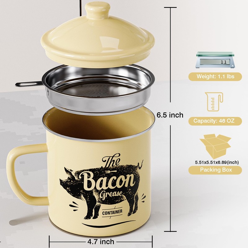 Contenedor de grasa de tocino con colador, contenedor grande de