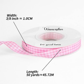 WANVISLIN Pink Gingham Ribbon, 3/8 inch x 50 Yards, Pink Plaid for Gift Wrapping, Hair Bows, Crafts, Home Decoration, Bouquet