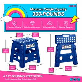 Delxo Folding Step Stool 13 Inch 2 Pack Blue Non-Slip Foldable Stools for Kids & Adults Up to 300 LBS Step Stool with Handle, Lightweight for Kitchen/Bathroom/Bedroom/Garden