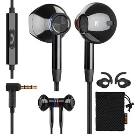 LUDOS NOVA - Auriculares intrauditivos con cable, 5 años de garantía, auriculares con micrófono, 3.5 mm, auriculares enchufables compatibles con iPhone, laptop, computadora, estudiantes escolares,