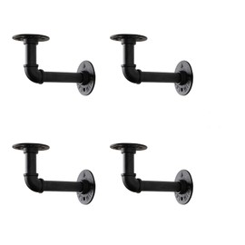 Aunulahca 3/4" Industrial Pipe Shelf Brackets (4 Pack Black) for 8 10 12 Inches Board, Black Iron Floating Shelf Brackets Heavy Duty Industrial DIY L Shaped Pipe Brackets for Wood Floating Shelving