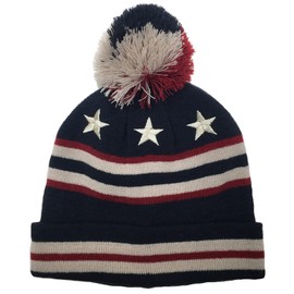 Modena Unisex Stripes and Stars American Americana Flag Knit Beanie Hat with Pom (Americana)
