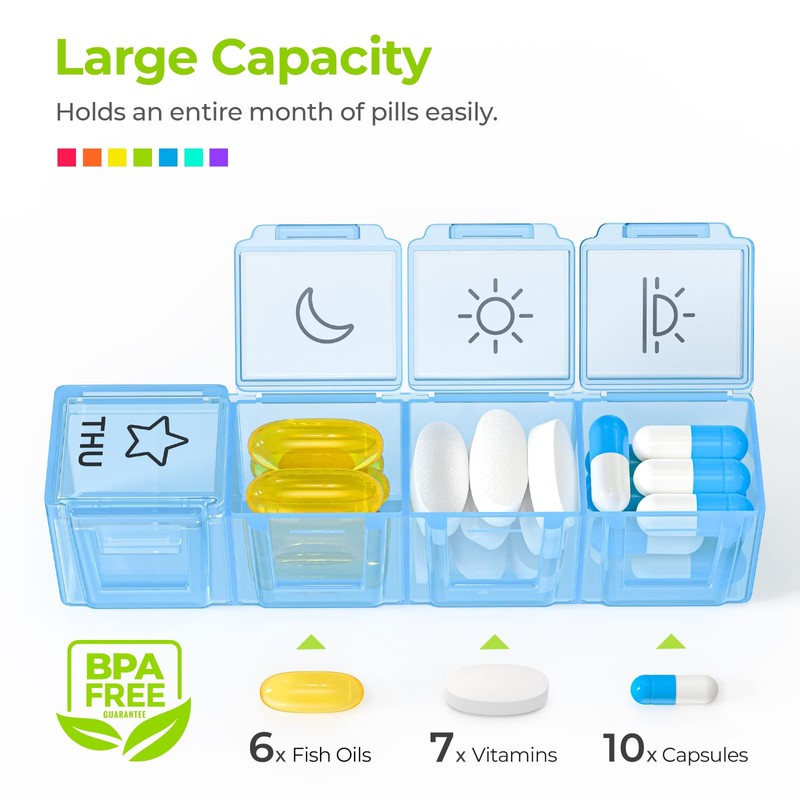 AUVON iMedassist Moisture-Proof Weekly Pill Organizer 4 Times a Day,