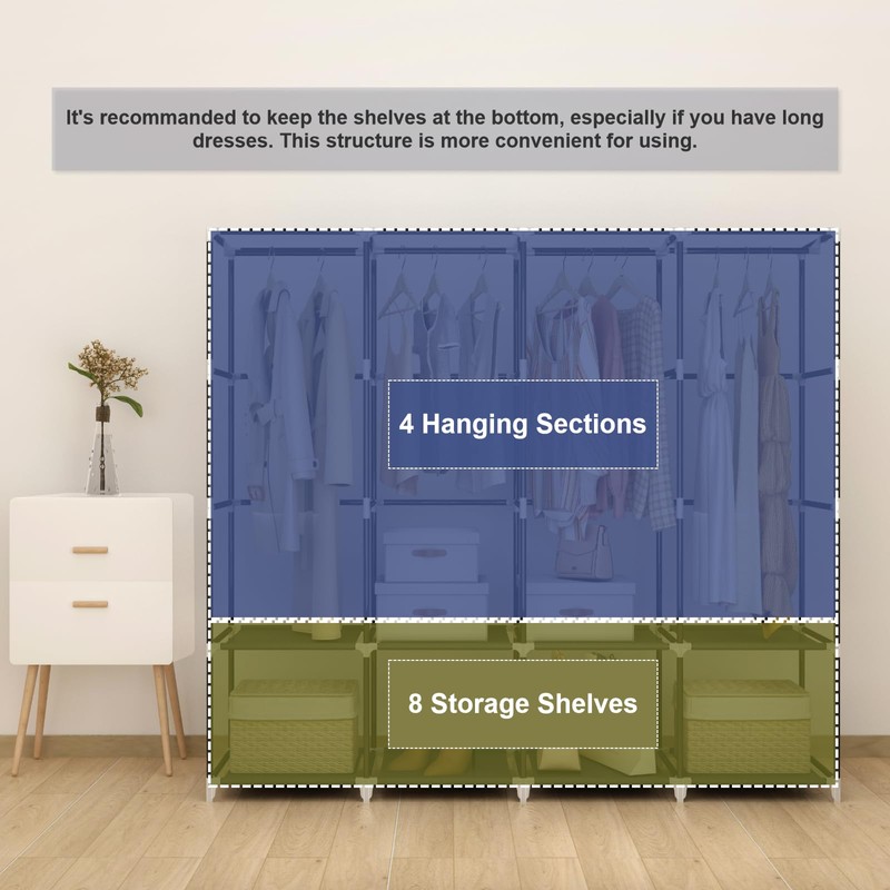 MOGELAFOO Portable Closet Wardrobe, 67-Inch Clothes Organizer with 4 Hanging