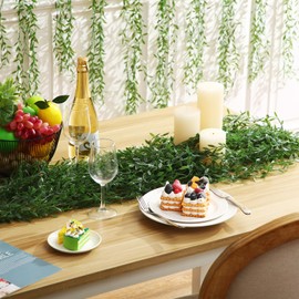 Riceshoot Green Vines Garland Decorations Fake Seaweed Artificial Vines Willow Leaves with Stems Hanging Plastic Ivy Greenery Garland for Wedding Party Home Garden(Dark Green,48 Pcs)