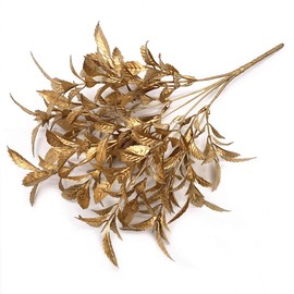 CATTREE Christmas Artificial Plants Plastic Grass Faux Shrubs Fake Leaves Simulation Bushes Home Indoor Outdoor Garden Wedding Festival Decoration Hall Office Table Planter Filler – Gold 4 Pack