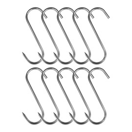 Jitnga Pack of 10 Butcher Hooks, Stainless Steel, S-Shaped Wall Hook, for Hot and Cold Smoking, for Chicken, Hunting, Rib Smoking (12 cm, Pack of 10)