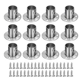 sourcing map 12Pcs Stainless Steel Closet Rod Brackets, 3/4 Inch Dia Wardrobe Holder for Pipe, Shower Curtain Rod Pole End Supports Sockets Flange with Screws, Silver Tone