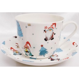 Rainbow Decors North Pole Gnomes Cup & Saucer Jumbo 425 ml 15oz Breakfast Fine Bone China Large Gonks Hand Decorated UK