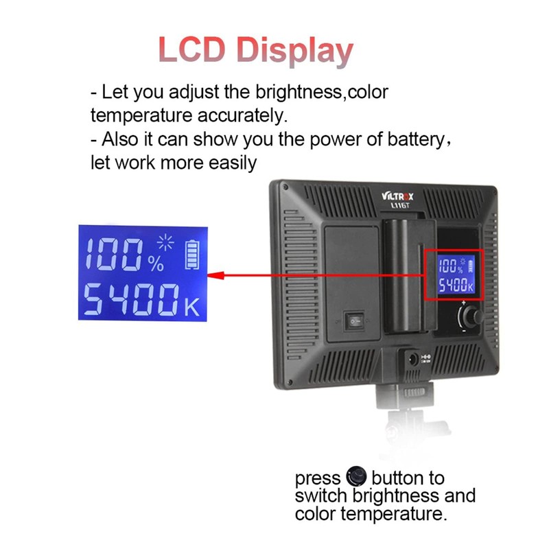 VILTROX L116T LED Video Light Panel Dimmable Bi-Color 3300-5600k CRI95+