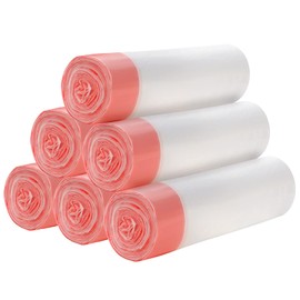 6 rollos de bolsas de basura pequeñas con cordón, 4 galones con cordón grueso para cocina, baño, recámara, hogar, oficina, 120 unidades (blanco)