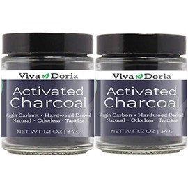 Viva Doria Virgin Activated Charcoal Powder - Food Grade (1.2 Oz Glass Jar) (2 Pack)