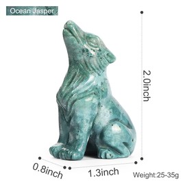 Artistone Ocean Jasper Crystal Wolf Statue 2.0 inch Hand-Craved Gemstone Wolf Figurine Animal Carvings Sculpture Healing Stone for Home Decor Gifts