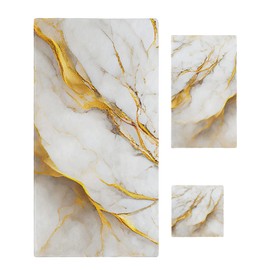 Marble Gold Grey Bath Towels for Bathroom Set - Luxury Microfiber Towels Gifts for Women,Quick Dry Beach Kitchen Hand Hair Face Towel and Dish Washcloth,Modern Abstract Minimalist Art Towels+Set