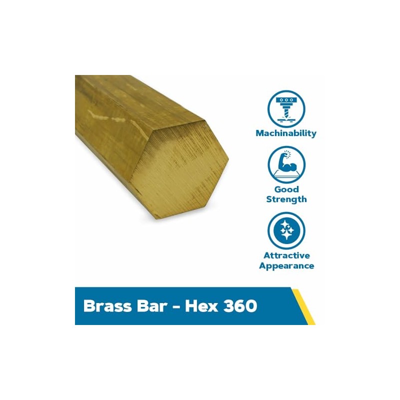 360 Brass Hex Bar, Unpolished (Mill) Finish, H02 Temper, ASTM