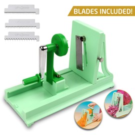 Vollum Japanese Turning Vegetable Spiralizer, Veggie Spiralizer For Fresh Zucchini, Squash, Butternut Squash with 1 Straight-Edged Blade and 3 Serrated Blades Multiple