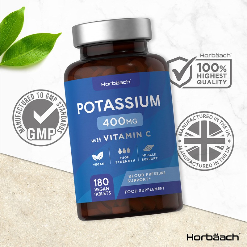 Potassium Supplement 400mg with Vitamin C | 180 Vegan Tablets