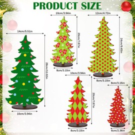 Roowest 5 Pcs Wooden Christmas Tree Rustic Green Red Table Top Tiered Tray Decor Decorative Balsam Christmas Centerpiece Ornament for Small Pine Trees Xmas Holiday Decor