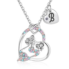 Mermaid Birthstone Necklace 925 Sterling Silver Colorful Mermaid Initial & Heart Jewelry for Little Girls Mermaid Pendant Teen Girl Gifts for Birthdays & Christmas