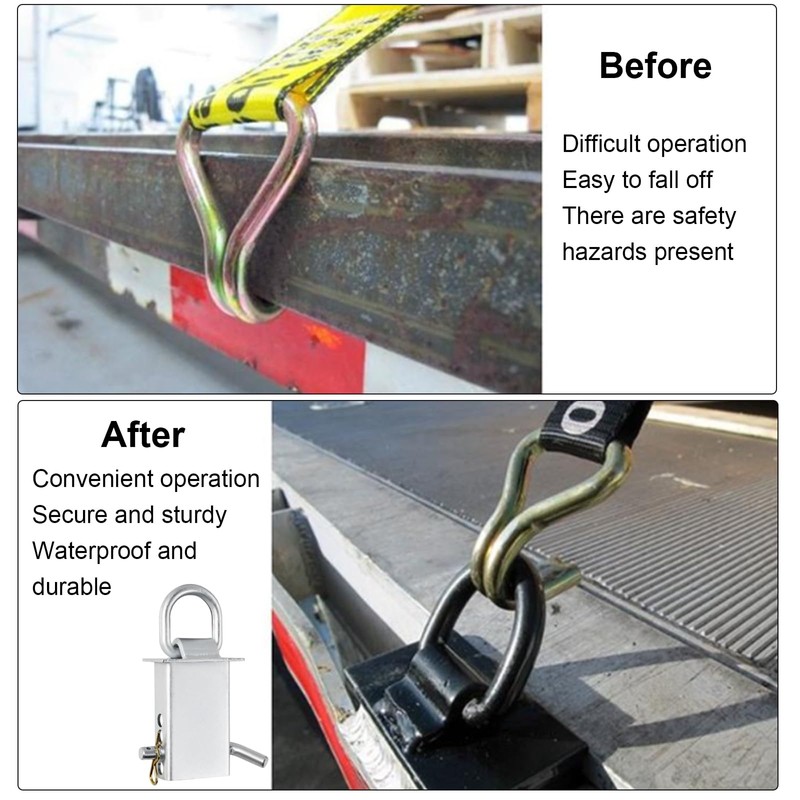 Heavy-Duty Trailer Stake Pocket D Rings with Anti-Loss Cord, Adjustable