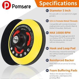 Pomsare Upgraded 80PCS Angle Grinder Sanding Discs with Drill Sanding Attachment, 125mm Hook and Loop Sanding Discs for Drill, Sander for Drill Attachment (40/60/80/120/180/240/320/600 Grit)