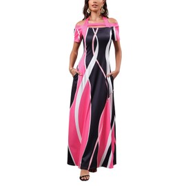 SheKiss Stunning Elegant Fashionable Printed Short Sleeve Maxi Dress-The Perfect Casual Beach Days and Party Night