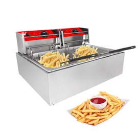 ALDKitchen Deep Fryer | Electric Fryer for Commercial Use | Cooking, Frying and Warming | Stainless Steel | 2 KW+2 KW | 110V (2 Tanks (12L))