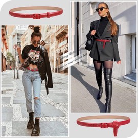 JASGOOD Skinny Belt for Women Jeans Thin Leather Waist Belts With Black Metal Prong Buckle