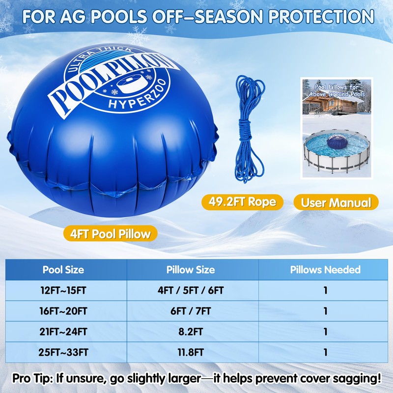 4 x 4 Ft Pool Pillows for Above Ground Pools,