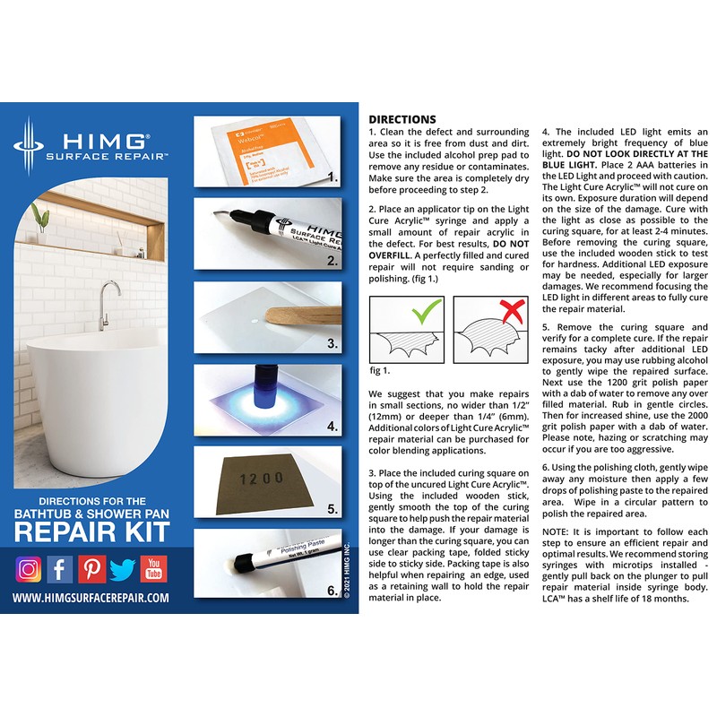 HIMG Bathtub & Shower Pan Repair Kit (Kohler White)