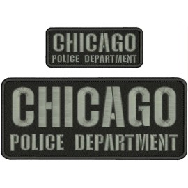 CHICAGO POLICE DEPARTMENT EMB PATCHES 4X10 AND 2X5 HOOK ON BACK GREY ON BLACK