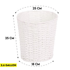 Zuvo Round Wicker Waste Paper Bin and Basket- Rubbish Basket for Bedroom, Bathroom, Offices or Home (White)