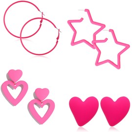 4 Pairs of Neon Earrings (4 Shapes) Retro 80s Neon Earrings Women's Heart Earrings Exaggerated Geometric Hoop Earrings 80s Party Neon Earrings Costume Party 70s 80s 90s Earrings Party Accessories,
