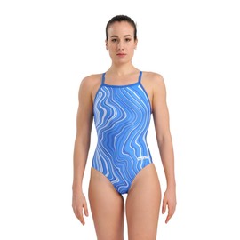 ARENA Women's Standard Performance Marbled Sports Swimsuit Light Drop Back Bathing Suit, Royal/Royal Multi
