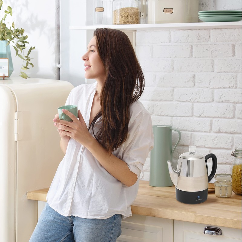 Mixpresso Small Percolator Coffee Pot Electric 4 Cup, Stainless Steel