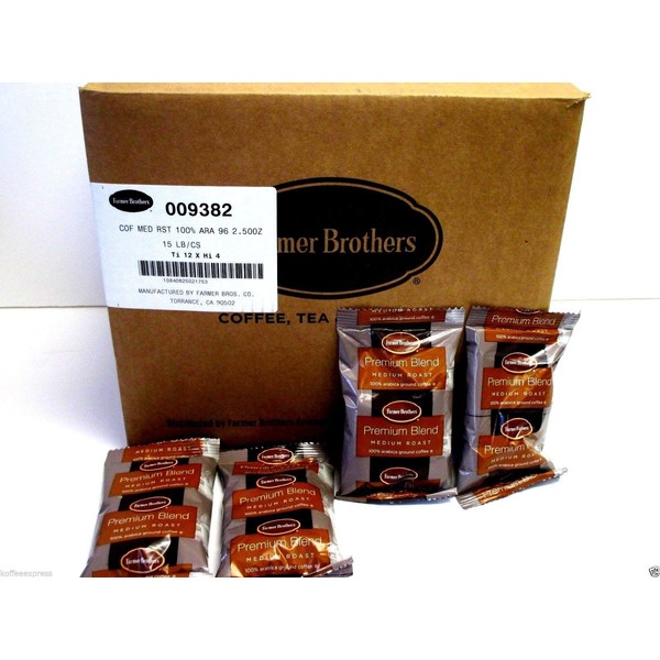 Farmer Brothers Coffee - Ground Medium Roast 100% Arabica 2.5 Oz Portion Packs (Bulk 96 Pack - $1.04 cost per pack)