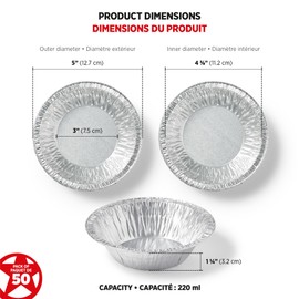 Starfrit (50-Pack 5” Deep Tart or Pie Plates (12.7 cm) - Recyclable - Disposable - Oven & Freezer Safe - Perfect for Baking Tarts & Pies