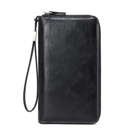 vexaforge Multi-functional Wallet Leather for Women RFID Blocking, Zip Large Cpacity Hand-Held Bag, Retro Multi Card Slot Long Wallet Holder Phone Clutch Purse(Black)