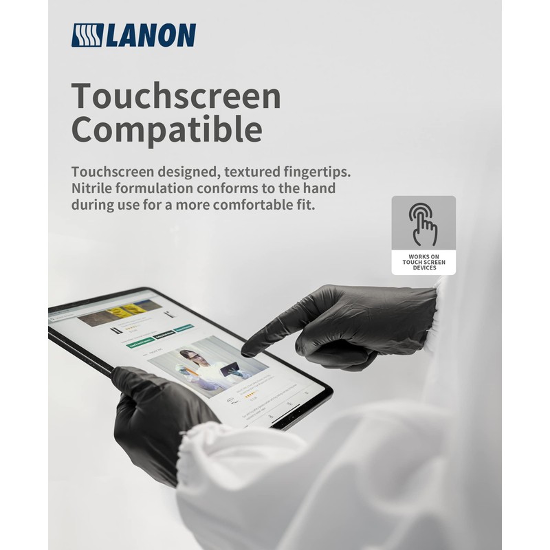 LANON 6-mil Black Nitrile Disposable Gloves, Food-Safe, Powder-Free, Heavy-Duty, Textured