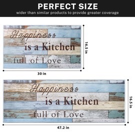 ArtSocket Farmhouse Quotes Kitchen Rugs and Mats Non Skid Washable Set of 2, Blue Teal Brown Wood Kitchen Runner Rug, Vintage Rustic Kitchen Floor Mat Under Sink Mat Throw Rug for Doormat