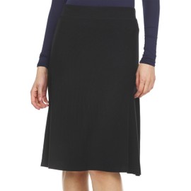 BGDK Women's Basic Plain Stretchy Ribbed Knit Knee Length A-Line Skirt Black Medium